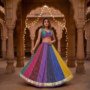 Conjunto de Lehenga Choli de Seda con Estampado Bandhani Colorido y Borde Gota Patti para Mujer, Ideal para Navratri, Garba y Fiestas, Estilo Indo-Occidental - Product Image 3