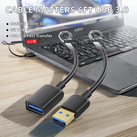 Cable de Extensión USB 3.0 Cable Matters de 5 Gbps y 1.8 m con Blindaje Trenzado y Conectores Macho/Hembra para Computadora, Color Negro