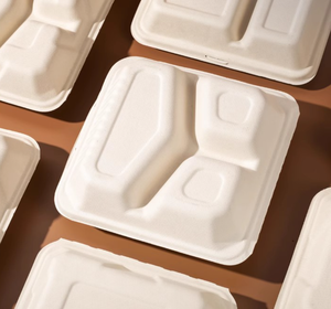 Nhà Cung cấp 455*248*43/47mm thực phẩm dùng một lần Khay giấy lấy đi <span class=keywords><strong>container</strong></span> thức ăn nhanh vỏ sò mía bã mía hộp - Product Image 3