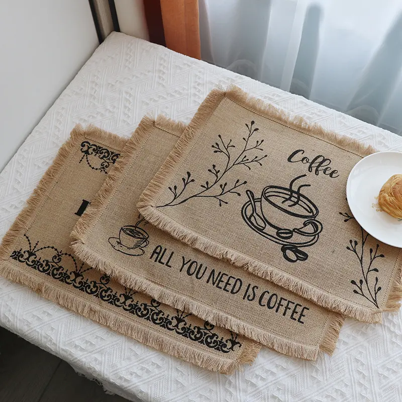 Rectangle Jute Placemat Heat Resistant Anti Slip Hand Made Coffee Placemats Jute Table Mat Napkin