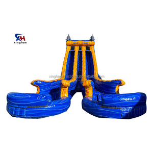 Wholesale New Design <strong>Dolphin</strong> Dual Lane Inflatable Slides Blue Crush Inflatable Water Slide With Plunge Pool