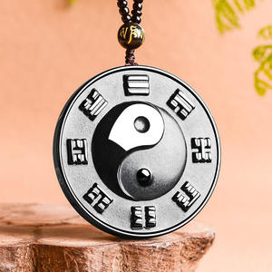 Pendentif en jade noir Bagua Tai Chi en jadéite naturelle, design original UNISEXE, cadeau avec certificat d'évaluation C229 - Product Image 2