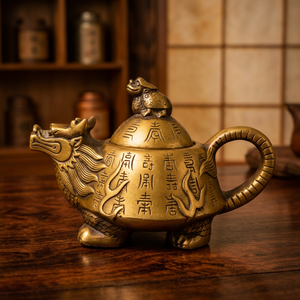 Tetera con boquilla de dragón y tapa de rana, hervidor de agua decorativo con asa y caracteres chinos - Product Image 1