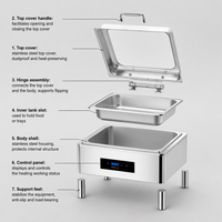 Chauffe-plat en acier inoxydable à réglage précis de la température, capacité 9/6L, chauffage à l'alcool, affichage numérique pour la restauration haut de gamme