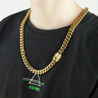 Collier Style Hip Hop Glaçé en Acier Inoxydable, Maille Cubaine Miami Dorée, Chaîne Maillons Cubains