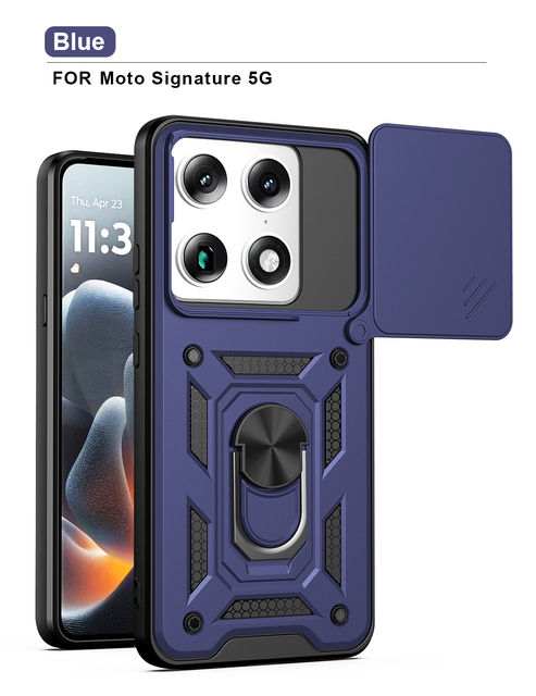 Shockproof Ring Holder Phone Case for Motorola Moto Signature 5G G87 G47 TPU+PC Back Cover Camera Protective Multi Color