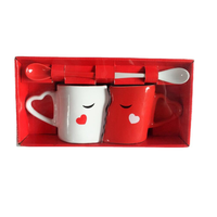 Lot de 2 Tasses à Café Créatives Doubles Grandes avec Cuillères pour Couples, Tasses en Céramique pour Lait, Eau, Thé