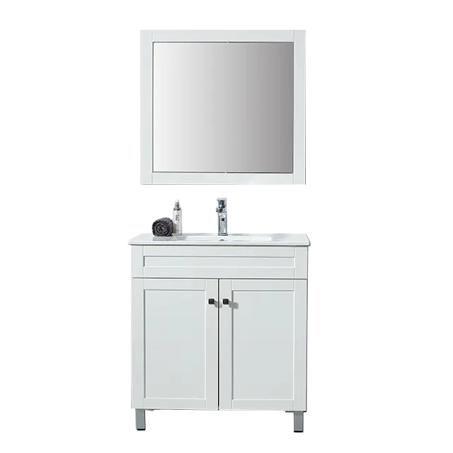 Mueble de baño de pie con espejo, mueble de baño con pintura blanca MDF