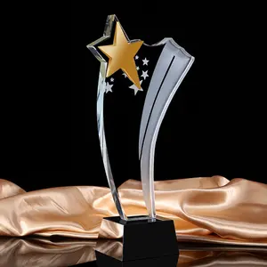 High Quality Customized Crystal Glass Star Award Trophy With Pentagram Engraved With Individual Name For Souvenir Gifts