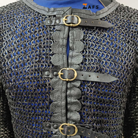 Chemise en cotte de mailles rivetée plate en acier doux armure de reconstitution médiévale Hauberk manches complètes artisanat de rondelle d'armure de corps Viking