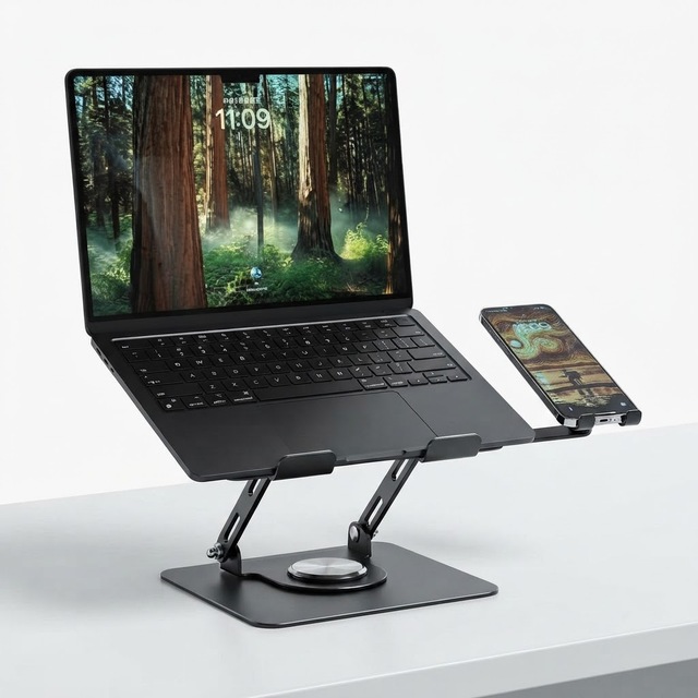 Laptop Stand with Phone Holder 360 Rotating Tilt Height Adjustable Desktop Holder Steel ABS for Tablet Pc Stands Desk Office