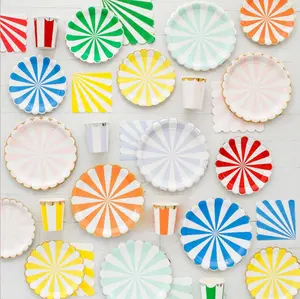 Palmy New hot stamping disc striped paper plate set disposable tableware paper plate paper cup napkins afternoon tea cake plate