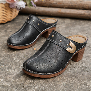 European and American Thick Heel Toe Half Slippers for Women Summer New <b>Style</b> Big Hollow Studded High-heeled Slippers 43 - Product Image 6