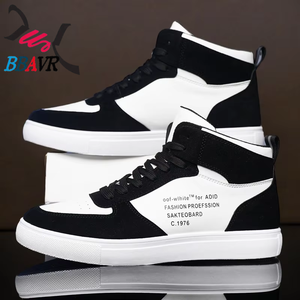 Zapatos para Hombre, Versión Coreana de las Zapatillas de Moda de Caña Alta, Blancas y Negras, Casuales, Deportivas, para Skateboard - Product Image 4