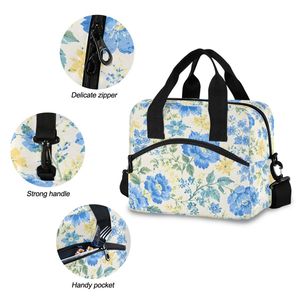 Custom Print Blue Floral Insulated <b>Lunch</b> <b>Bag</b> Waterproof Portable Food <b>Tote</b> Zipper Cooler <b>Bag</b> for Travel Camping - Product Image 4