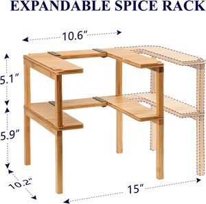 Sopewod étagère <span class=keywords><strong>de</strong></span> rangement extensible et empilable étagère à épices en bambou support d'angle organisateur porte-bouteille d'épices pour la <span class=keywords><strong>cuisine</strong></span> - Product Image 2