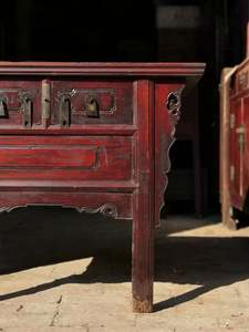 Groothandel vintage rode shabby chic eikenhouten massief houten consoletafelkast met 2 laden - Product Image 5