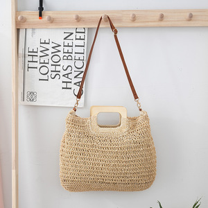 กระเป๋าโท้ทชายหาดแบบลำลองความจุขนาดใหญ่ทำด้วยมือกระเป๋าฟางถักสำหรับวันหยุดพักผ่อนพักผ่อนพักผ่อน - Product Image 2