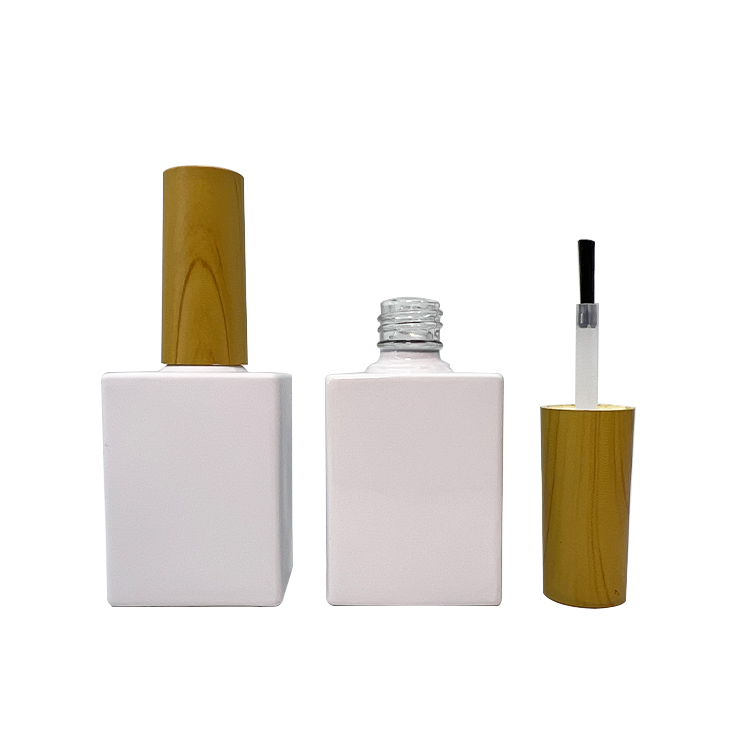 Square 10ml 12ml 15ml Glass Nail Polish Bottle With Bamboo Wood Grain Brush Cap