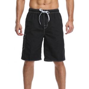 Men's Summer Casual <b>Black</b> Board <b>Shorts</b> 100% Polyester Solid Mid Waist Breathable Quick Dry - Product Image 1
