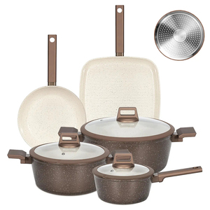 Modern <b>Ceramic</b> Marble Coated Pot <b>Pan</b> Glass Lids Bakelite Handles Non-Stick Forged Aluminum Cookware Set Gas Induction Ready Oven - Product Image 1