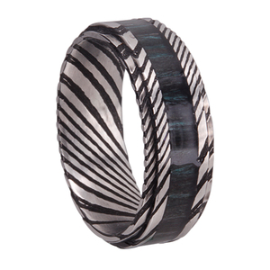 Bague en acier de Damas noir, incrustation bois et <span class=keywords><strong>opale</strong></span> concassée, alliance unique pour homme, bijoux de luxe faits à la main - Product Image 1