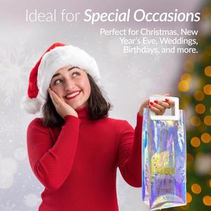 Custom Size Holographic Wine Gift Bags Reusable PVC Clear Large <b>Bottle</b> Tumbler with Handles - Product Image 6