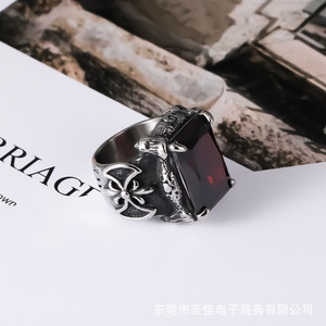 Bague en acier titane pour homme, incrustation géométrique de rubis, design croix SA241, bijoux cadeau - Product Image 3