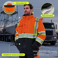 Veste de sécurité réfléchissante SMASYS Hi Vis 300D Oxford avec revêtement PU, doublure en polaire chaude, rembourrée, à capuche, vêtements de travail pour la construction, tailles S-3XL