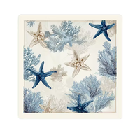 Tapis de jeu carré vintage Océan, motif étoile de mer et corail, antidérapant et insonorisant, pour Mahjong