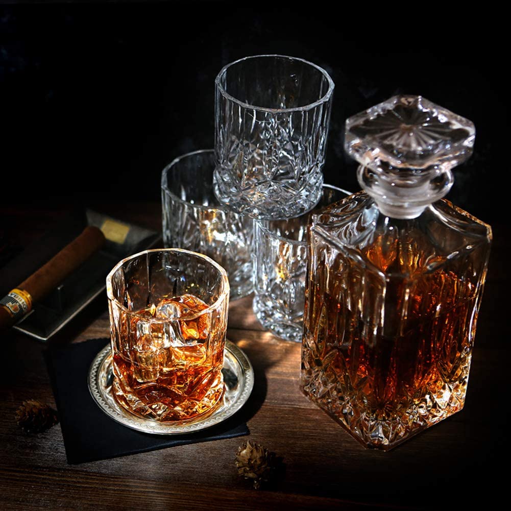 1*decanter and 4*glass Old Fashioned Glass Whiskey Glasses  Lead-free Rocks Glasses