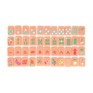 Jeu de Mahjong américain de haute qualité avec 160 tuiles, en acrylique, fond rose saumon, thème Île de paradis - Product Image 4