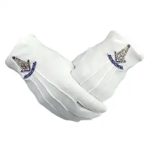 High Quality Freemasons Church Regalia Embroidered Past Master Masonic White Cotton Hand Gloves