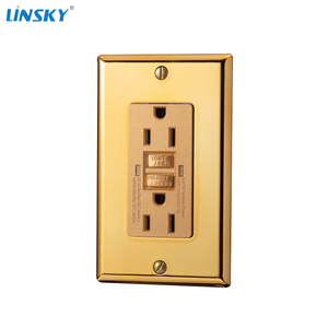 Shanghai Linsky Soket Standar Amerika GFCI, Wadah Tes Mandiri Emas 15A dengan Pelat Dinding - Product Image 2
