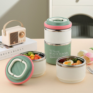 Insulated Lunch Box Set Vacuum Sealed Portable <b>Soup</b> <b>Container</b> For Office Student Meals Mini Size Cylinder Shape - Product Image 2