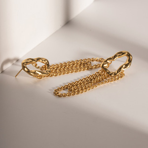 Assels chuỗi thả Bông tai Pháp độc quyền thép không gỉ 18K PVD mạ Vàng Hoop Stud dài tua thả bông tai - Product Image 5