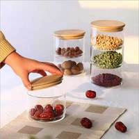 Contenedor hermético surtido de cocina de borosilicato alto, juego de tarros de almacenamiento de vidrio apilables de 3 capas con tapa de Bambú