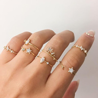 Hz-bagues style Vintage pour femmes, ensemble de bagues couleur or cristal, étoile, lune, style Boho, bijouterie tendance, accessoires, nouvelle collection 2020