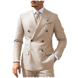 Rahat bej erkek iş elbisesi <span class=keywords><strong>2</strong></span> parça düzenli Fit çift göğüslü ceket + pantolon balo parti düğün için smokin - Product Image 1