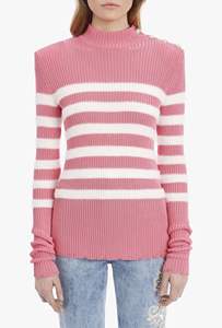 Bottoni dorati personalizzati da <span class=keywords><strong>donna</strong></span> decorati con maglione lavorato a <span class=keywords><strong>maglia</strong></span> a righe bianche e rosa - Product Image 3