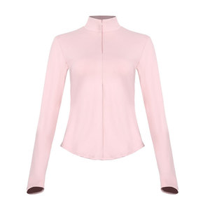 Haut de yoga pour femme à manches longues, demi-zip, coupe ajustée, séchage rapide, en Spandex/Nylon, pour le sport, la course, le fitness et l'entraînement, Rose, Noir, Blanc - Product Image 5