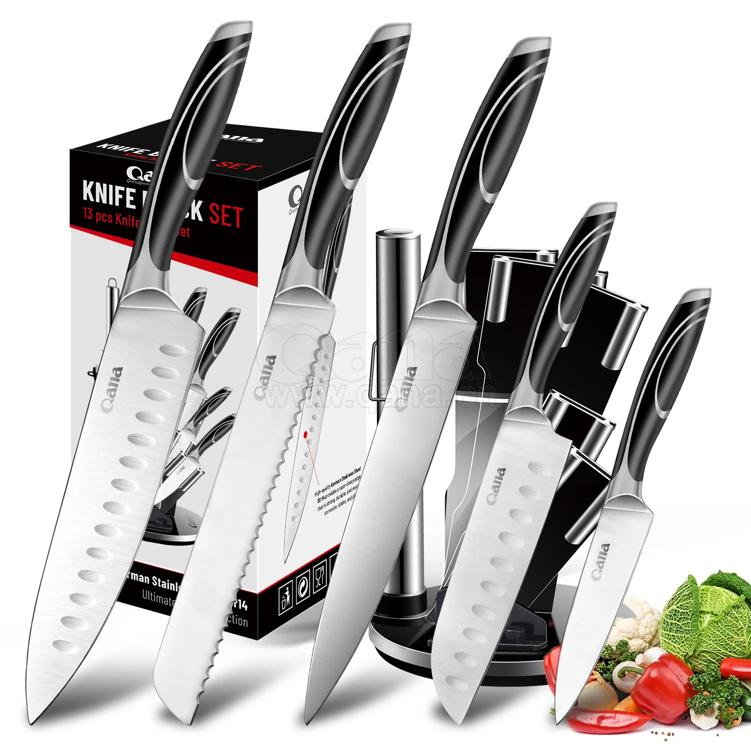 Qana mutfak eşyaları profesyonel paslanmaz çelik şef mutfak bıçağı mutfak bıçakları seti kesmek için fabrika toptan