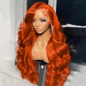 Pelucas de Cabello Humano Virgen Ondulado Dody Color Naranja Sin Pegamento con Encaje Frontal HD, Nudos Decolorados Pre-Desplumados, para Mujeres Negras - Product Image 2