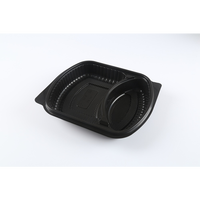 Boîte à lunch noire de qualité alimentaire en plastique PP blister à 2 compartiments avec couvercle en PET pour récipient à emporter