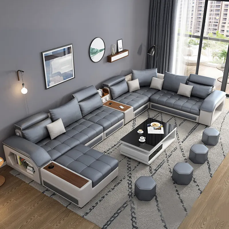 Moderna fabbrica personalizzabile a buon mercato comodi divani divano componibile ad angolo set musica funzione Usb mobili popolari soggiorno
