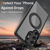 Étui avec anneau magnétique rotatif intégré pour Samsung Galaxy S26 Ultra, coque de protection mobile transparente givrée anti-chute