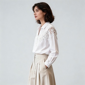 Camicetta Elegante da <span class=keywords><strong>Donna</strong></span> in Pizzo Bianco con Bottoni, <span class=keywords><strong>Manica</strong></span> Lunga, Casual, per Primavera Estate - Product Image 3