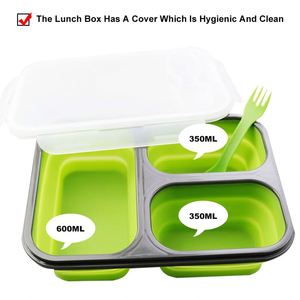 Eco-Friendly Silicone Bento Lunch <b>Box</b> Collapsible and Multi-Use Microwave Dishwasher Freezer Safe Food <b>Container</b> - Product Image 4