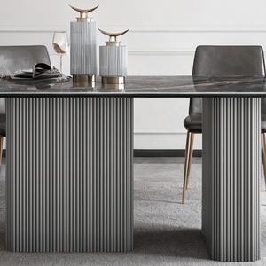 Table et chaises rectangulaires <span class=keywords><strong>de</strong></span> luxe en pierre frittée noire, avec pieds <span class=keywords><strong>de</strong></span> table couleur argent, pour hôtel, cuisine, maison, salle à manger - Product Image 3
