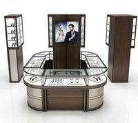 Kiosque à montres moderne en bois foncé en forme de U, centre d'affichage de vente au détail clé en main avec écran LED et armoires hautes